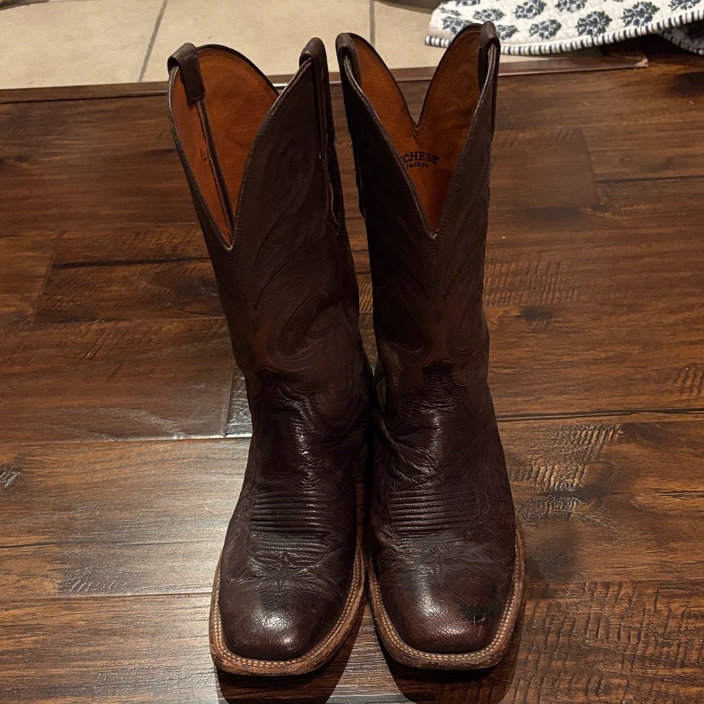 Lucchese Dark Brown Leather Western Cowboy Boots